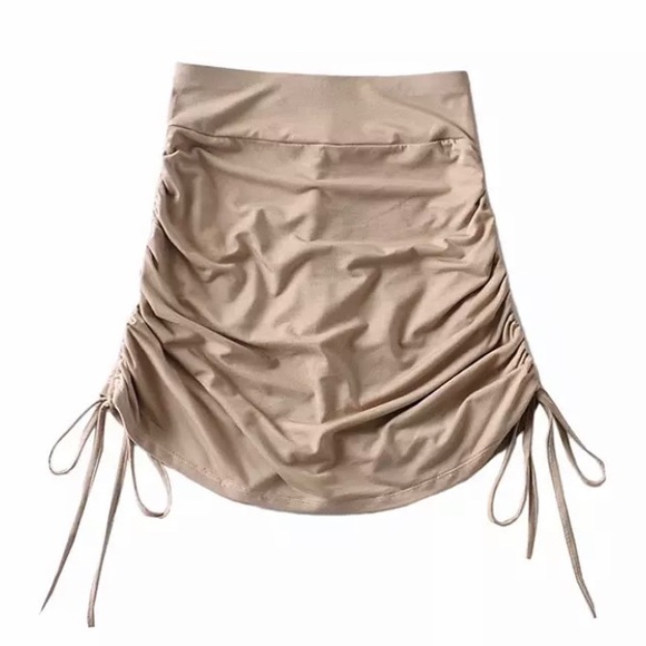 LACE UP ELASTIC MINI SKIRT, KHAKI, XS, Bandage - Picture 2 of 5